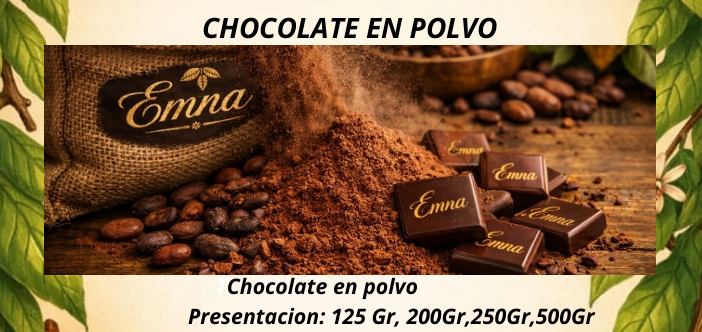 Chocolate en polvo EMNA presentaciones 125g, 200g, 250g y 500g